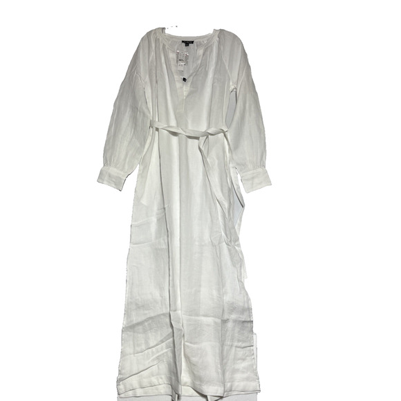 J Crew Cabana Dress in Linen Womens Small Tall White Long Side Slits - Picture 1 of 11